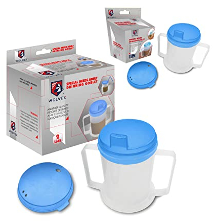 Wolvex 350ML Adult Drinking Cup Beaker with Handles & Anti Spill lids for Disabled Adults Dishwasher and Microwave Safe BPA, PVC and Latex Free (2)
