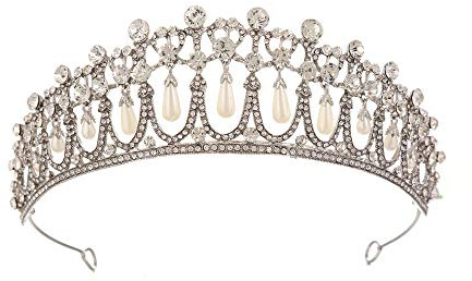 DUPLUSFUN Tiara Corona di Cristallo Diademi da Sposa con Perle di Cristallo barocche Corona di Diana, Accessori per Capelli da Sposa con Fascia per Capelli da Sposa, con Strass Copricapo da Sposa