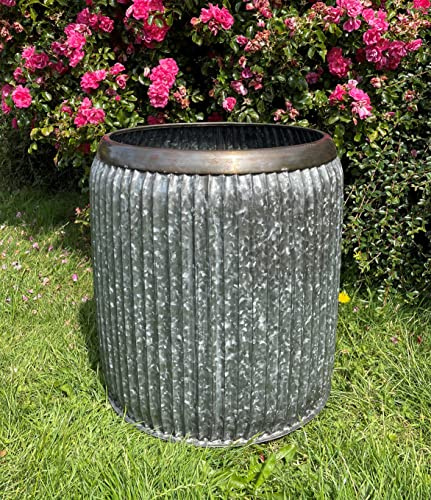 Galvanised Vintage Dolly Tub | Large Metal Steel Garden Flower Pot Trough Planter L