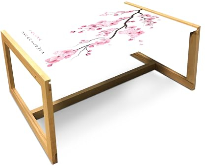 ABAKUHAUS asiatisch Couchtisch, Japanischer Kirschzweig, Acrylglas-Mitteltisch mit Holzrahmen für Büros Wohnheime, Groß Größe, rosa, Weiß,