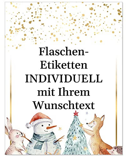 8 Flaschenetiketten selbstklebend mit Text personalisiert - Weihnachten Etikett Aquarell Tiere niedlich - weihnachtliche Flaschen Aufkleber