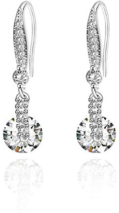 Ohringe Hängende, Ohringe Frauen Silber Runder Zirkon Weiß Vergoldet 30mm Brautschmuck