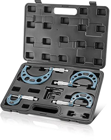 STAHLWERK Bügelmessschraube 4er Set, Mikrometer/Messschraube/Mikrometerschraube mit einem Messbereich von 0-25/25-50/50-75/75-100 mm