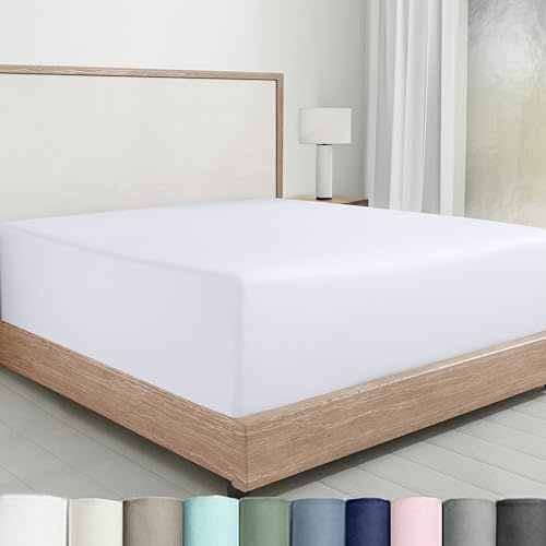 California Design Den Twin Fitted Sheet Cotton Sateen, Durable All-Around Elastic, Head Side/Foot Side Indicators, Twin Bottom Sheet Only (Bright White)