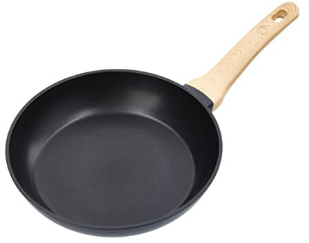 MasterChef Frying Pan/Skillet, Nonstick Pan for Cooking, Durable Induction Cookware for Sauté, Stir Fry, Steak & Crepes, Aluminum Construction, Wood Effect Handle, Dishwasher Safe, 8, Black
