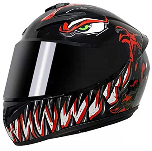 DXDRT Leichte Motorrad Full Face Helm DOT/ECE Genehmigt Motorrad Moped Street Bike Racing Moto Helm Mit Getönten Visier Drop Down Sun Shield Für Erwachsene Männer Frauen,Venom red,S