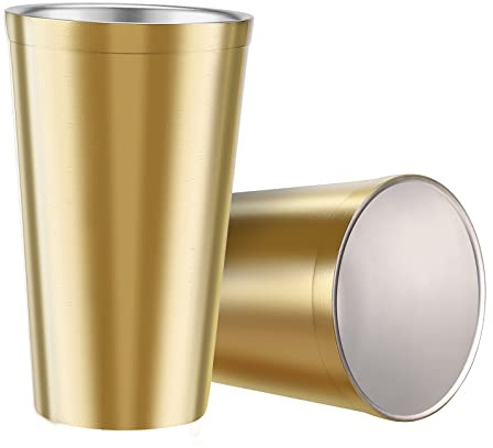 Youda Doppelwandige Isolierbecher aus Edelstahl (2er-Set), Stapelbar, Kaffeetasse/Teetasse/Kühlende Biergläser, ideal für Kinder, für Reisen, Outdoor, Camping & Alltag, 16 oz (480ml, Golden)