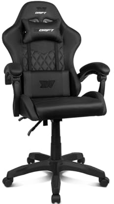 Drift Gaming DR35 - Silla Profesional, Polipiel, Reposabrazos Acolchados, Pistón Clase 3, Base Nylon Reforzada, Asiento basculante, Altura Regulable, Cojín Lumbar/Cervical, Negro