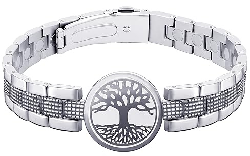 JEROOT - Pulsera magnética para mujer, árbol de la vida, árbol del mundo, color negro, pulsera magnética para hombre, con imanes de ultra fuerza de 6000 gauss