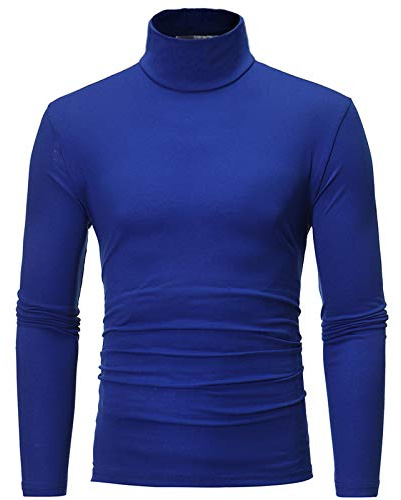 Gefomuofe T-shirt à manches longues pour homme - Col roulé - En coton - Tricot fin - Manches longues - Coton - Élastique - Pour l'hiver