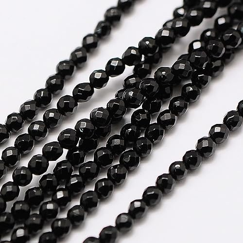 LiQunSweet 130 Pcs 3mm Natural Black Onyx Beads Strands Faceted Round Small Loose Crystal Gemstone Bead Spacer for DIY Handmade Craft Supplies