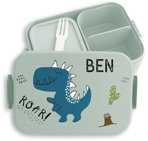 Bento Box Midi für Mepal Bentobox - Kinder Dino Brotbox Dinosaurier Lunchbox Dinosaurus Vesperdose Dinos I - 900 ml - Sage Grün - kinderbrotdosen kindergarten personalisierte brotdose kind t-rex