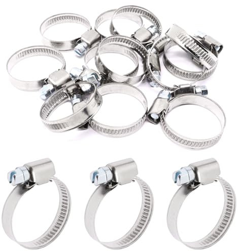 SWZHAI 12 Pcs Heavy Duty High Pressure 3/8 inch Hose Clamp, Adjustable Worm Gear Drive Small Mini Hose Clamps Stainless Steel Tube Clamp(20-32mm)