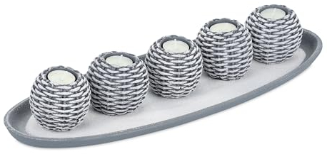 Relaxdays Porte-Bougies avec Plateau, 5 bougeoirs, Sable, décoration de Table, Salon, Chambre, déco Bougies, Gris/Blanc