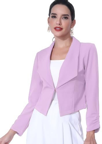 Allegra K Blazer Court Femme pour Bureau & Travail Veste Cintré à Manches Longues avec Revers Cranté Devant Ouvert sans Bouton