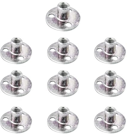 10Pcs M6 Brad Hole Tee Nuts Carbon Steel T-Nuts Female Thread Insert Tee Nuts Round Base Screw-in Flange Nuts for Fixing Connection Furniture