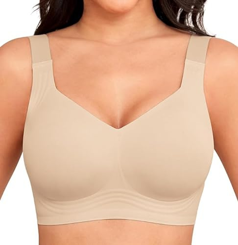 Yommay Wireless Women's Everyday Bras Full Coverage Soft Comfort Padded Bra Ladies No Underwire Seamless Bras,Nude,2XL