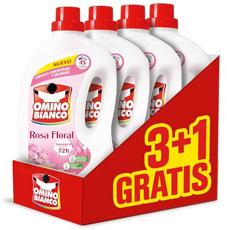 Omino Bianco Detergente líquido rosa floral 45 dosis, caja 3+1, 7200 ml