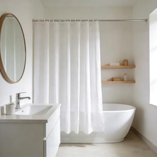 YISURE Duschvorhang Weiß Badewanne Kurz 180x150 Polyester Stoff Waschbar | Wasserabweisend Badvorhang Textil Duschvorhänge mit Magnet für Badezimmer Zuhause, Breite 180 x Höhe 150cm
