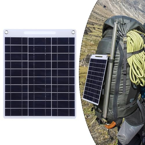 Emiif Solarpanel für den Außenbereich, 30 W & 5 V, Dual USB, flexible Ladeplatine mit Karabinern, Handy-Solar-Ladegerät