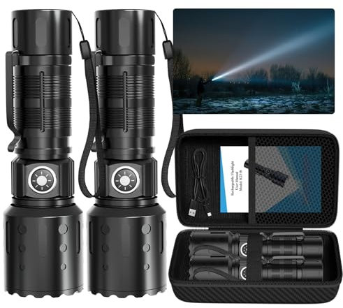 Tommax Flashlights High 20,000 Lumens Rechargeable - Super Bright LED Small Powerful Flashlight with Memory Function, 6 Mods Pocket IPX5 Waterproof Flash Light for Camping, Emergency, Hiking