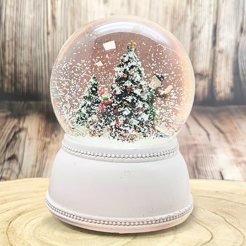 Schneekugel Weihnachten Christbaum schmücken | Sockel nostalgisch Ocker Rand| mit Spieluhr | Schüttelkugel Weihnachtsdekoration | B: 10 cm H: 14 cm | 20273
