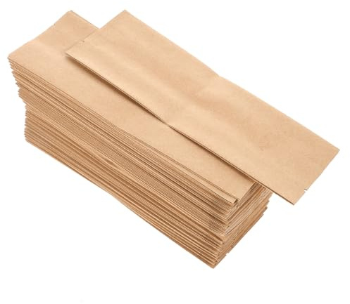 Hoement 100 Sachets en Papier Kraft Réutilisables Odeur Soufflets Latéraux pour Emballage Alimentaire, pour Chips, Épices et Fruits Secs