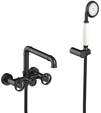 Badewannenarmaturen Wandmontage Wannenarmatur Wannenarmatur mit Handbrause Schwarzer Doppelgriff-Duscharmatur Badewannenmischarmatur Messing Wannenfüllarmatur Badewannen-Handbrause-Set,Stil