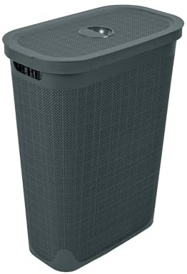 Addis Faux Hessian 40 l Slim Laundry Hamper Charcoal Grey, Clothes Washing Bin with Lid, Compact and Stylish for Everyday Family Use, Charcoal Dark Grey