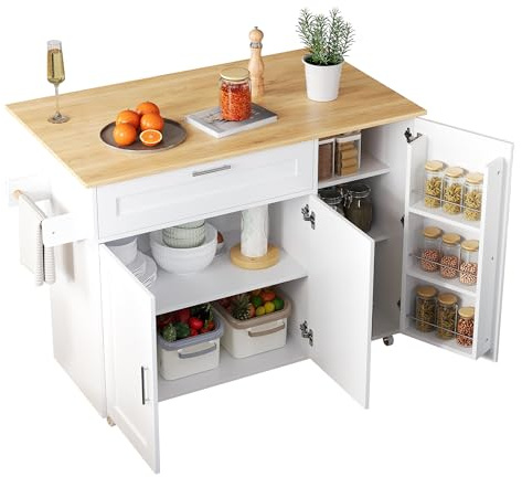 Carrello da cucina, isole mobili multifunzionali, carrello da servizio, piano di lavoro pieghevole in legno di quercia, portaspezie, porta asciugamani, 5 rotelle