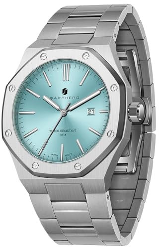 SAPPHERO Uhren Herren Quarzwerk Silber Edelstahl Armband 50M Wasserdicht Datum Kalender Schwarz Blau Herrenuhren Armbanduhr Geschenke für Männer