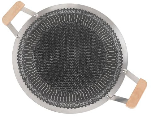 Pan de Grill à Barbecue Coréen Rond, Plaque Chauffante sans Bâton en Acier Inoxydable, adapté aux Poêles électriques à Gaz à Induction avec Deux Oreilles Suspendues pour le (34 cm)