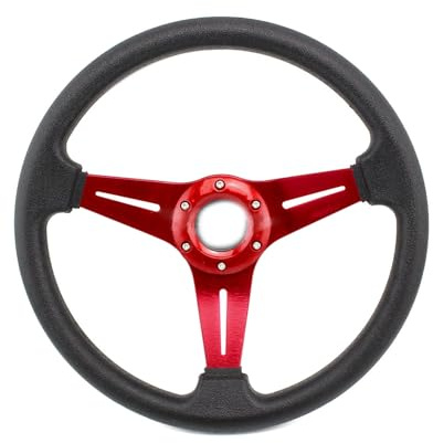 Universal Steering Wheel Universal 14 Inch 350mm PU Shallow Concave Racing Steering Wheel For Car Modification Deep Dish Design(Red spokes)