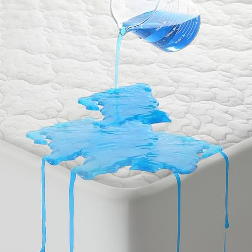 5-Sided Waterproof Mattress Protector, Twin XL Size Quilted Bamboo Rayon Mattress Cover, Breathable Cooling Noiseless Bed Fitted Sheets, Soft Bedding Pad with Deep Pocket Up to 18