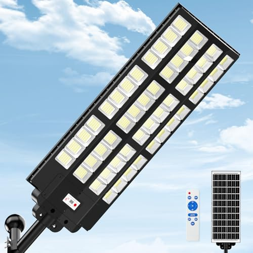 ZIZIWIN Große Solar Straßenlaterne für Außen, IP67 Wasserdichte Solarlampen mit Bewegungsmelder, 7000K Große Solarleuchten für Außen mit Fernbedienung, Solar Wegeleuchte für Garten Parkplatz Straßen