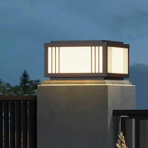 Outside Housing Post Caps Lights Modern Black Outdoor Post Lights Waterproof Column Caps Lamps Exterior Pole Lantern With Rainproof Glass Pedestal Lights For Patio Garden Walkway Mailbox Pillar Lam