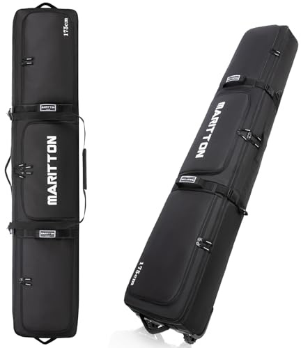 MARITTON Doppelrollende Skitasche mit Rollen, gepolsterte Skitasche für Flugreisen für 2 Paar Ski bis 175 oder 190 cm (Schwarz, 190 cm)