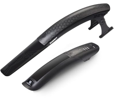 SUNFATT Fahrrad-Schutzblech-Set MTB [NUR 24-29 Zoll | Nicht für V-Brakes] – Bohrungsfreie Montage, Verstellbarer Spritzschutz Vorne & Hinten, Mudguard für Mountainbike & E-Bike