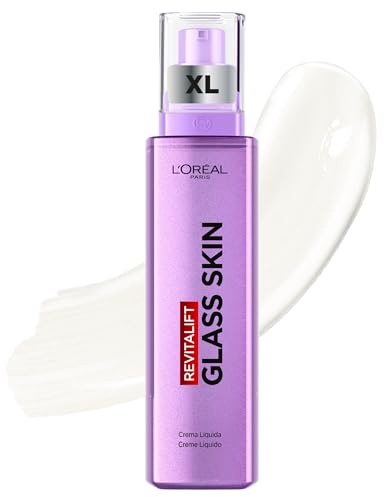 L'Oréal Paris - Soin Éclat Lissant Visage – Crème Liquide Hydratation glass skin - À l'Acide Hyaluronique & Vitamines B5 et Cg + B3 - Tous Types de Peau - Revitalift Filler Glass Skin - 70 ml
