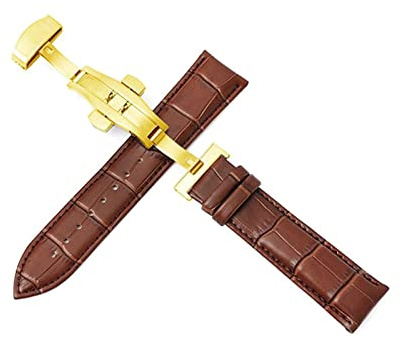 Puasny Cinturino per orologio da uomo con fibbia automatica a farfalla - Cinturino con chiusura deployante a doppia pressione da 12 mm a 24 mm,Fibbia in oro marrone,18 millimetri