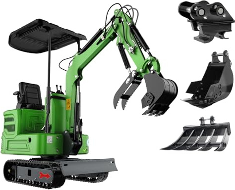 MACHPRO 1.2 Ton Mini Excavator, 13.5HP Gasoline Powered Compact Digger with EPA Certificate, Tracked Backhoe for Trenching, Farming, Landscaping, Curbside delivery (green7)