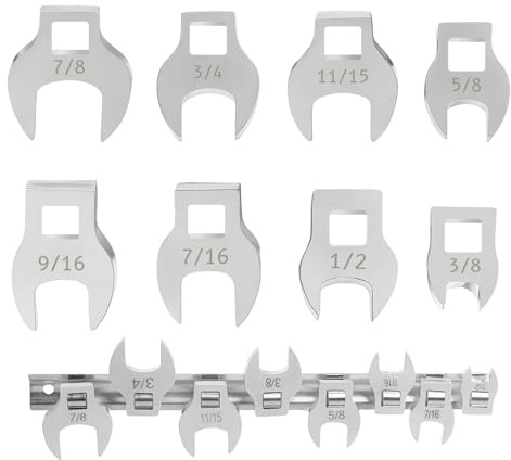 GAZIL Ensemble de 8 clés à fourche Crowfoot, 3/8 Drive, tailles 3/8–3/4, clés en acier avec rail de rangement pour réparation automobile et mécanique