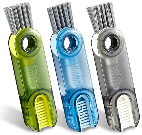 3-in-1 U-Shaped Cup Cleaning Brush Set, Home and Kitchen Crevice Cleaning Brush with 3 Brush Heads, Bottle Brushes for Cleaning Cups, Lids & Gaps, Kitchen Cleaning Tool (Blue Green Grey)