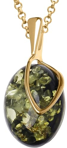 miyou - Vergoldete Bernstein Kette Anhänger Damen Halskette (14 Karat) aus 925er Sterling Silber mit Natur Bernstein – Elegantes Schmuckstück für Frauen