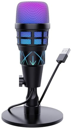 Trådlös USB-mikrofon – 17 cm kondensatorstudio |, Podcast, Karaoke, musikproduktion, livestreaming | ABS-headset med stativ för PC, bärbar dator, inspelning