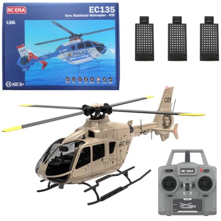 RCXTechPro RC ERA C123 6CH RC Hubschrauber, 1:36 EC135 Optisch Stabilisiertes Flugzeugmodell mit 3D-Flug, Höhenhaltung, bürstenloser Ferngesteuerter Helikopter für Erwachsene – RTF