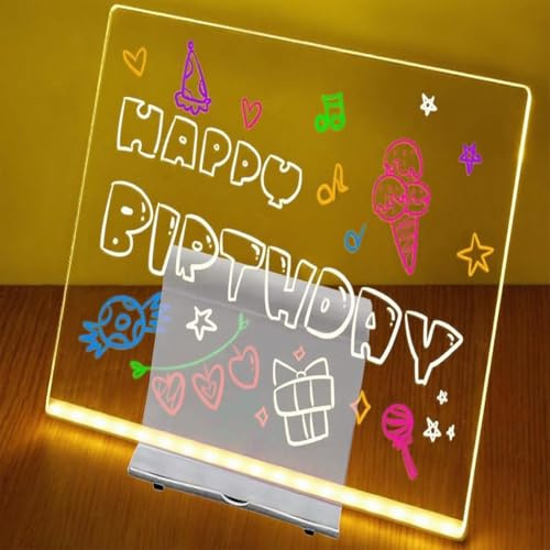 Tablero de dibujo LED, nuevo tablero de notas LED de colores (2026), tablero luminoso de grafiti, con pinceles de 4/5/7 colores, soporte, regalo for cumpleaños, Navidad y Halloween.(20 x 30cm)