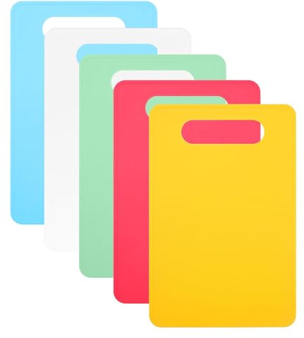 5PCS Colour Chopping Boards Set, Flexible Plastic Cutting Board Mats with Multipurpose Anti-Slip Surface for Kitchens, Easy to Clean and Dishwasher Safe(Colourful)