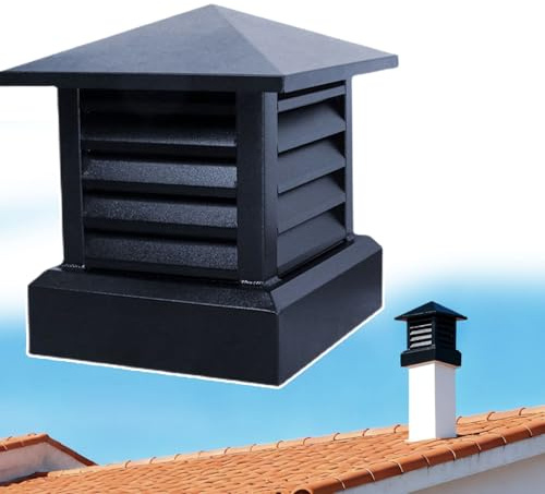Chapeau de Cheminée Anti Pluie 25 30 35 cm, Hotte D'aération de Toit en Alliage D'aluminium, Capot de Cheminée avec Protection, Couvercle de Anti Oiseaux, Noir(35x35 cm)