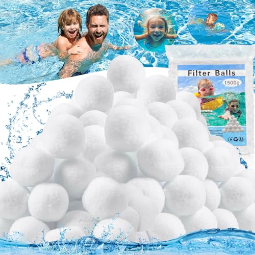 MOYKSRR Bolas Filtro Piscina 1500g, Bola de Filtro de Piscina, Bolas Depuradora Piscina para Sistemas de Filtro de Arena, Reemplaza 53kg Arena de Filtro, Limpiador de Piscinas Sistema de Filtro
